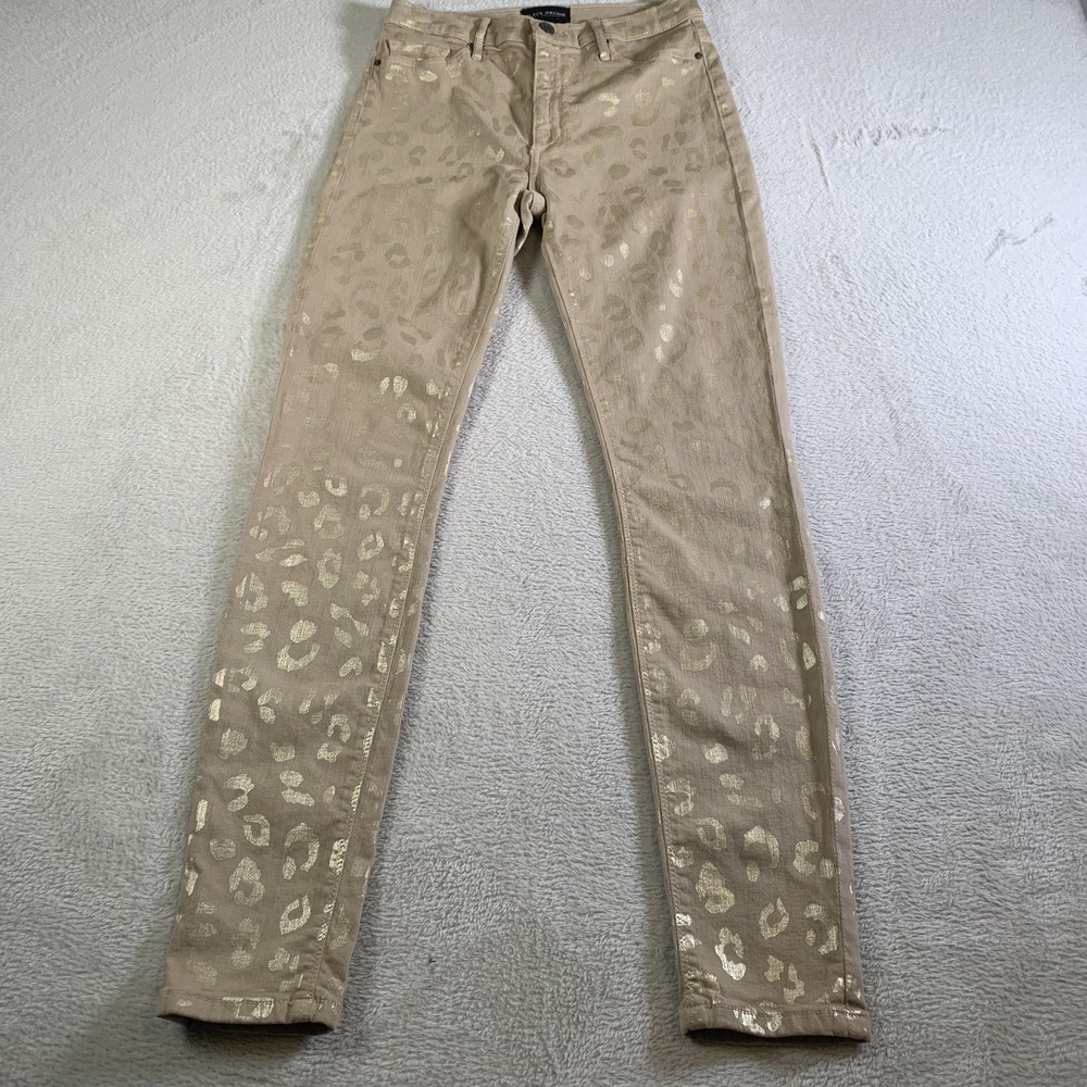 Black Orchid Gisele Skinny Jeans Womens 27 Beige Light Wash Gold Animal Print